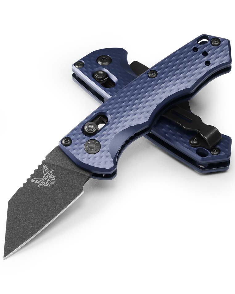 Benchmade Mini Griptilian AXIS Lock Knife Blue (2.91 Satin Serr) 556S-BLU  - Blade HQ