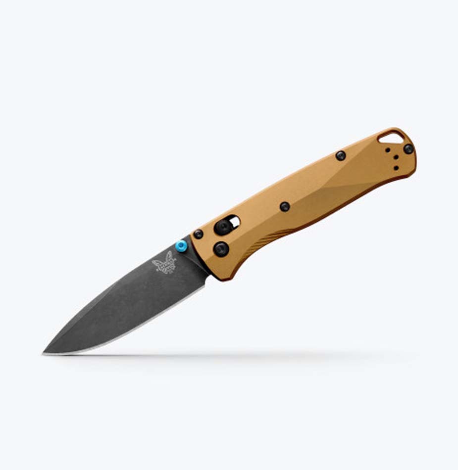 Benchmade 535BK-7 Bugout AXIS 3.24" Burnt Brass Aluminum M390 Black DLC Battlewash Finish Blade Folding Knife - 535BK-7