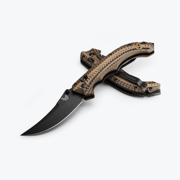 Benchmade 865BK-01 Mini Bedlam CPM-S90V 3.45" Scimitar Graphite Cerakote Blade Black Coyote OD G10 Knife