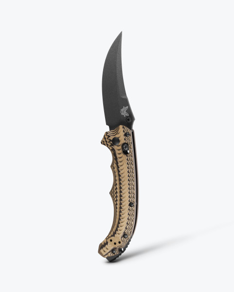 Benchmade 865BK-01 Mini Bedlam CPM-S90V 3.45" Scimitar Graphite Cerakote Blade Black Coyote OD G10 Knife - 865BK-01