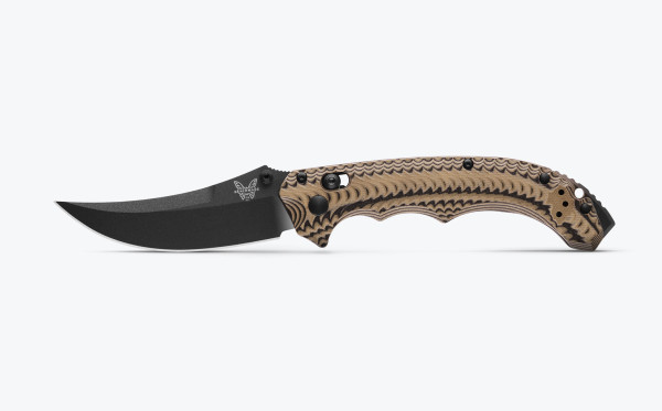 Benchmade 865BK-01 Mini Bedlam CPM-S90V 3.45" Scimitar Graphite Cerakote Blade Black Coyote OD G10 Knife - 865BK-01