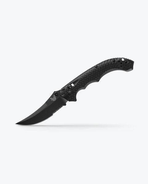 Benchmade 865SBK Mini Bedlam CPM-S90V 3.45" Scimitar SERRATED Graphite Cerakote Blade Black G10 Knife