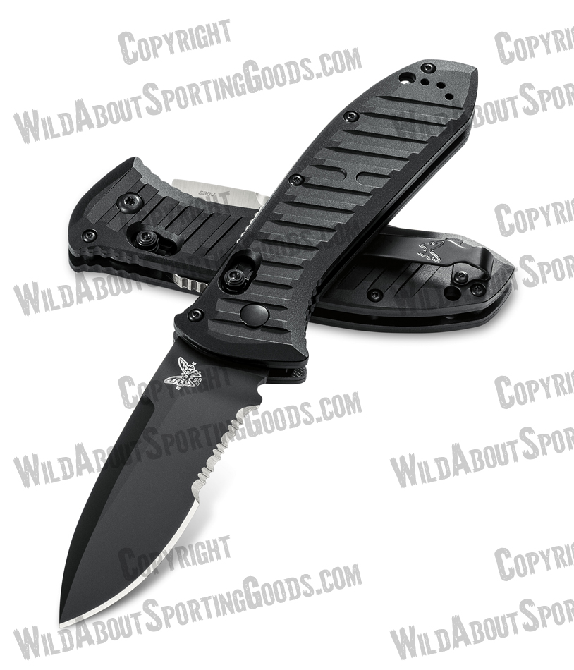 Benchmade 5700SBK Auto Presidio II Folding Knife 3.72" Satin S30V Blade, Milled Black Aluminum Handles