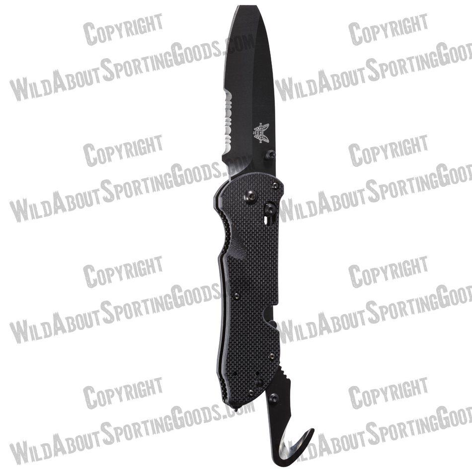 Benchmade 916SBK Triage Rescue Knife 3.5" Black Combo Blunt Tip Blade, Black G10 Handles, Safety Cutter, Glass Breaker