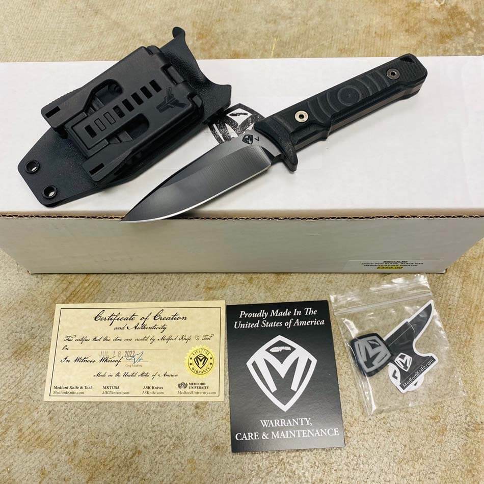 Medford Mizuchi 20CV PVD Blade Black G10 Fixed Blade Knife PVD Hardware with Kydex Sheath