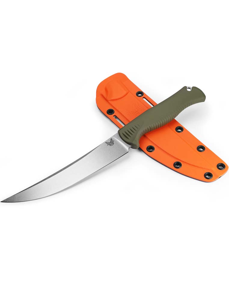 Benchmade 15500-04 Meatcrafter 6.08” CPM-154 Blade Dark Olive Santoprene Handles Knife, Dual Orange Gray Sheath 