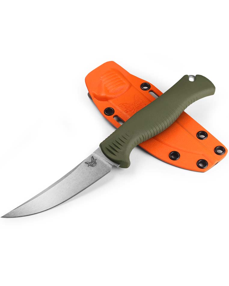 Benchmade 15505 Meatcrafter 4” CPM-154 Blade Dark Olive Santoprene Handles Knife, Dual Orange Gray Sheath