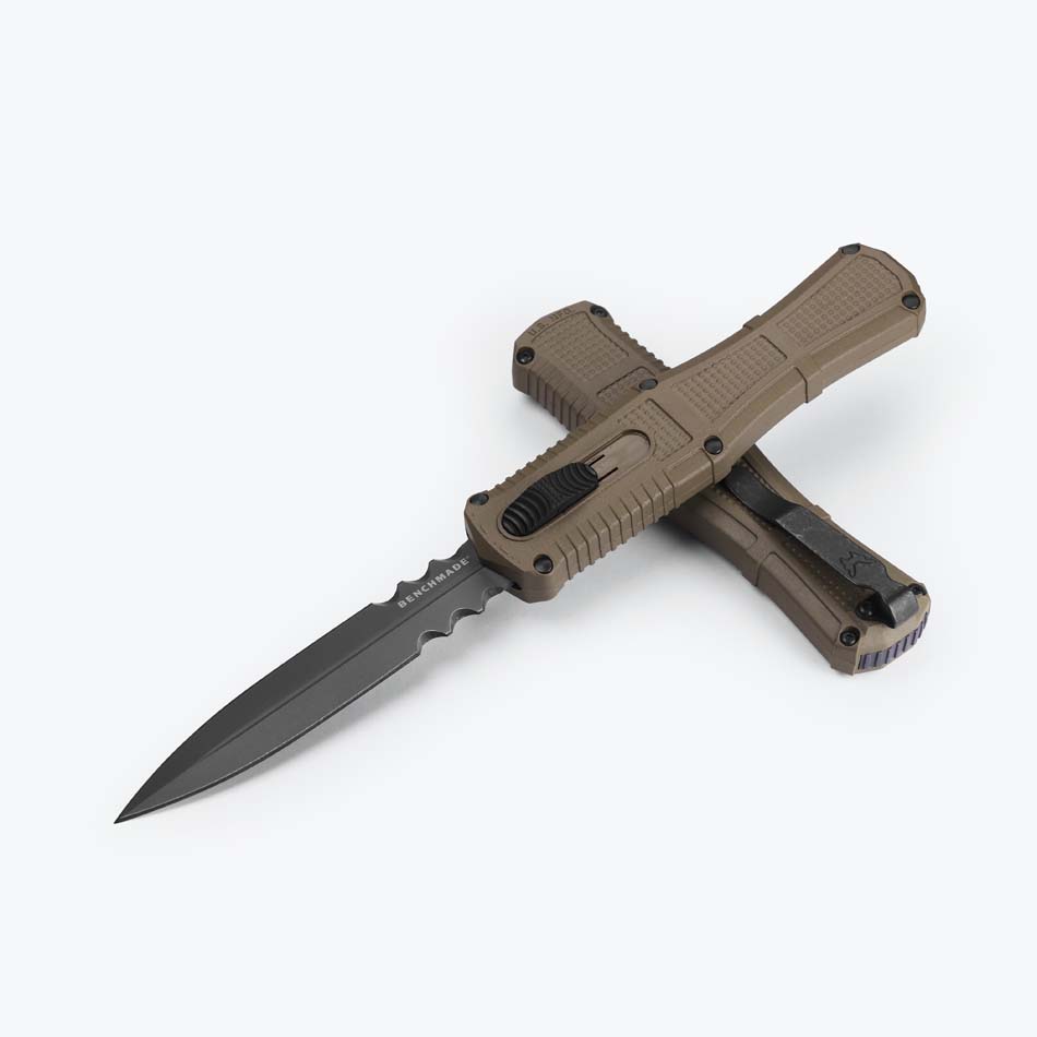 Benchmade 3370SGY-1 Claymore OTF SERRATED Automatic 3.89" CPM-D2 Ranger Green Grivory Handles Knife Benchmade 3370SGY-1 Claymore OTF SERRATED Automatic 3.89" CPM-D2 Ranger Green Grivory Handles Knife