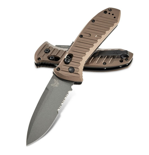 Benchmade 5700SGY-1 Auto Presidio II Folding Knife 3.72" Gray Coated CPM-M4 Blade, Burnt Bronze Aluminum Handles