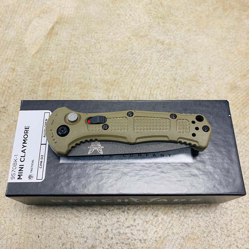 Benchmade 9570BK-1 Mini Claymore AUTO Folding Knife 3" CPM-D2 Cobalt Blade Ranger Green Grivory Handles - 9570BK-1