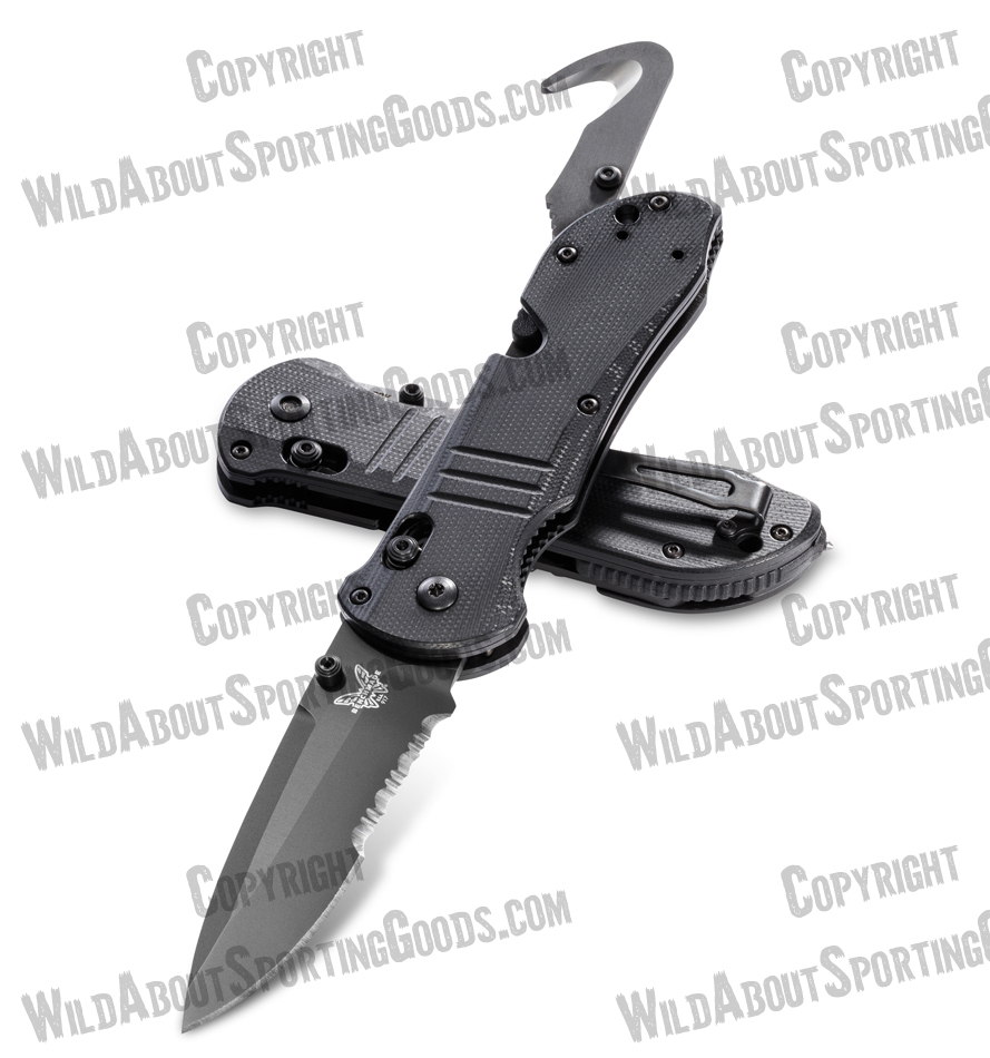 Benchmade 917SBK Triage Rescue Knife 3.48" Black Combo Blade, Black G10 Handles, Safety Cutter, Glass Breaker