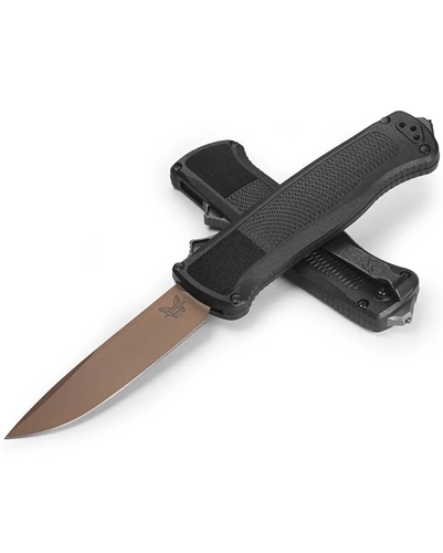 Benchmade 5371FE Shootout Black Grivory Handles, 3.5" Drop Point Flat Earth Blade, Automatic OTF Knife - 5371FE