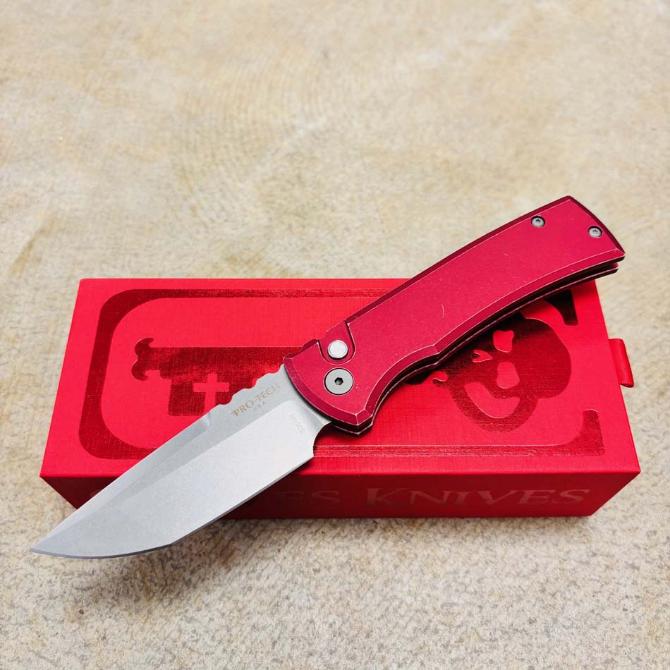 Chaves 2025 BLADE SHOW TEXAS Redencion Auto Battleworn Red Handles, Stonewash S35VN Blade, Gold Lip Pearl Button Knife #3 of 40 Chaves 2025 BLADE SHOW TEXAS Redencion Auto Battleworn Red Handles, Stonewash S35VN Blade, Gold Lip Pearl Button Knife #3 of 40