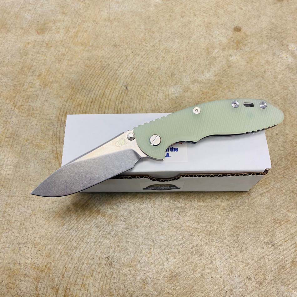 Rick Hinderer XM-18 3.5" Slicer Non-Flipper Working Finish S45VN Blade Tri-Way Stonewash Translucent Green G10