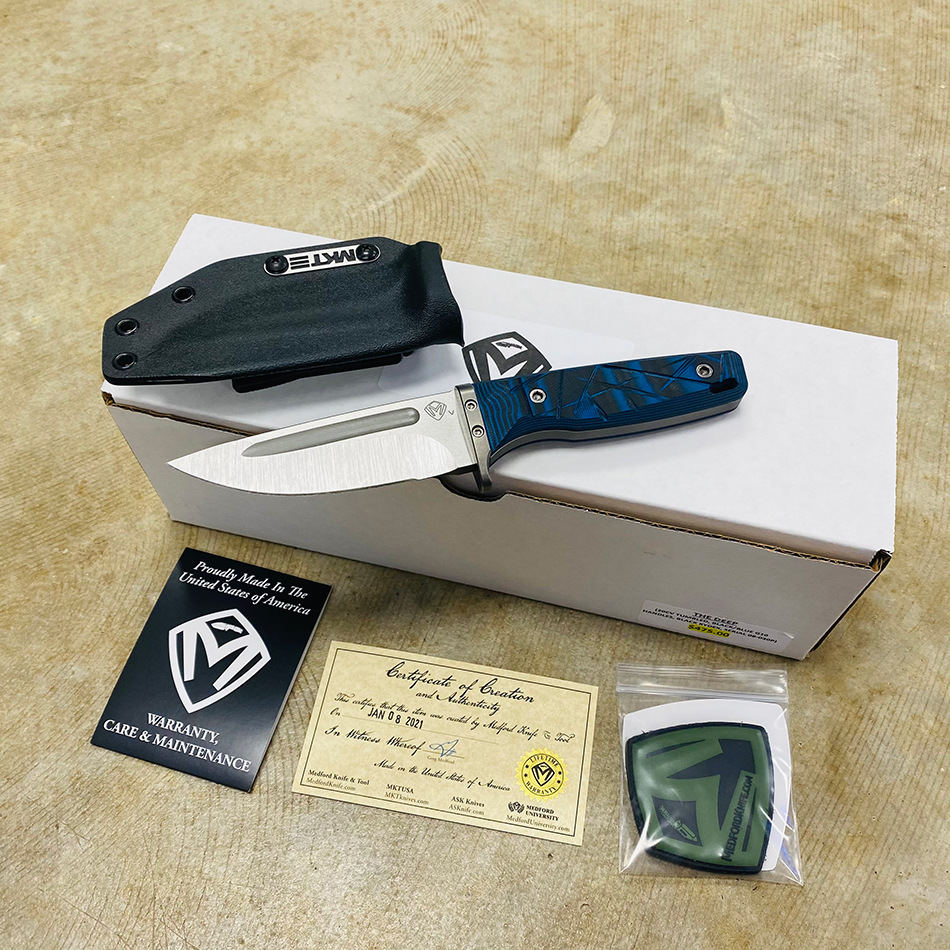 Medford The Deep Tumbled Blade 4.5" Blue Black G-10 handles Fixed Blade Knife