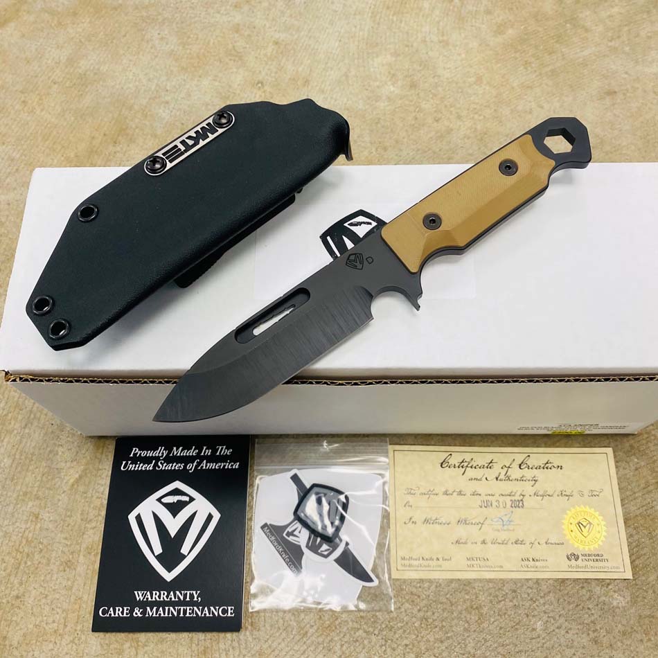Medford STA Sniper PVD Finish D2 Steel G-10 Coyote Handles USMC Fixed Blade Knife with Kydex Sheath Serial 201-013