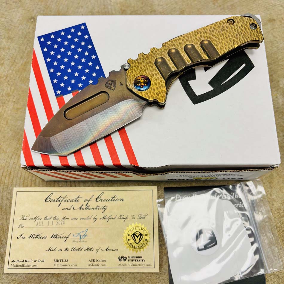 Medford Praetorian Genesis T S45VN Vulcan 3.3" TANTO Bronze Cobblestone Handles Knife Serial 310-627 Medford Praetorian Genesis T S45VN Vulcan 3.3" TANTO Bronze Cobblestone Handles Knife Serial 310-627