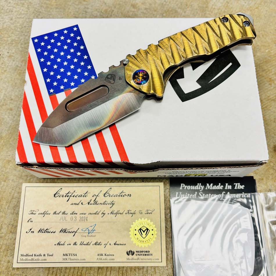 Medford Praetorian Genesis T S45VN Vulcan 3.3" TANTO Bronze Twisted Predator Handle Knife 310-660 Medford Praetorian Genesis T S45VN Vulcan 3.3" TANTO Bronze Twisted Predator Handle Knife 310-660