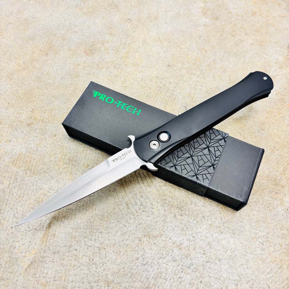 Protech 1921-MOP Large Don 4.5" Satin Blade, 3D Machine Curved Black Handles, Mother of Pearl Push Button, Automatic Knife Protech 1921-MOP Large Don 4.5" Satin Blade, 3D Machine Curved Black Handles, Mother of Pearl Push Button, Automatic Knife