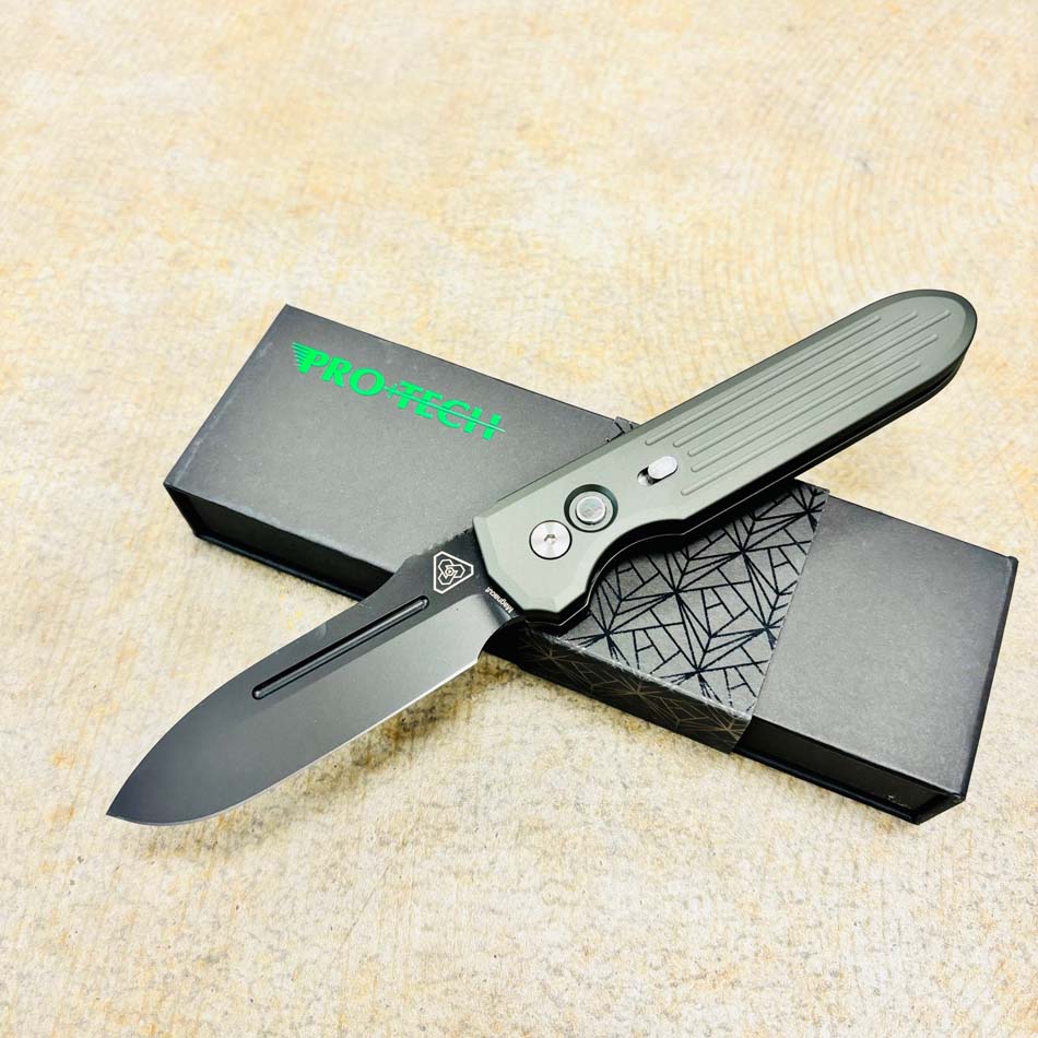 Protech 1805-GREEN Prometheus Design Werx 3.5" Black CPM-Magnacut Green Handles Auto Invictus Knife Protech 1805-GREEN Prometheus Design Werx 3.5" Black CPM-Magnacut Green Handles Auto Invictus Knife