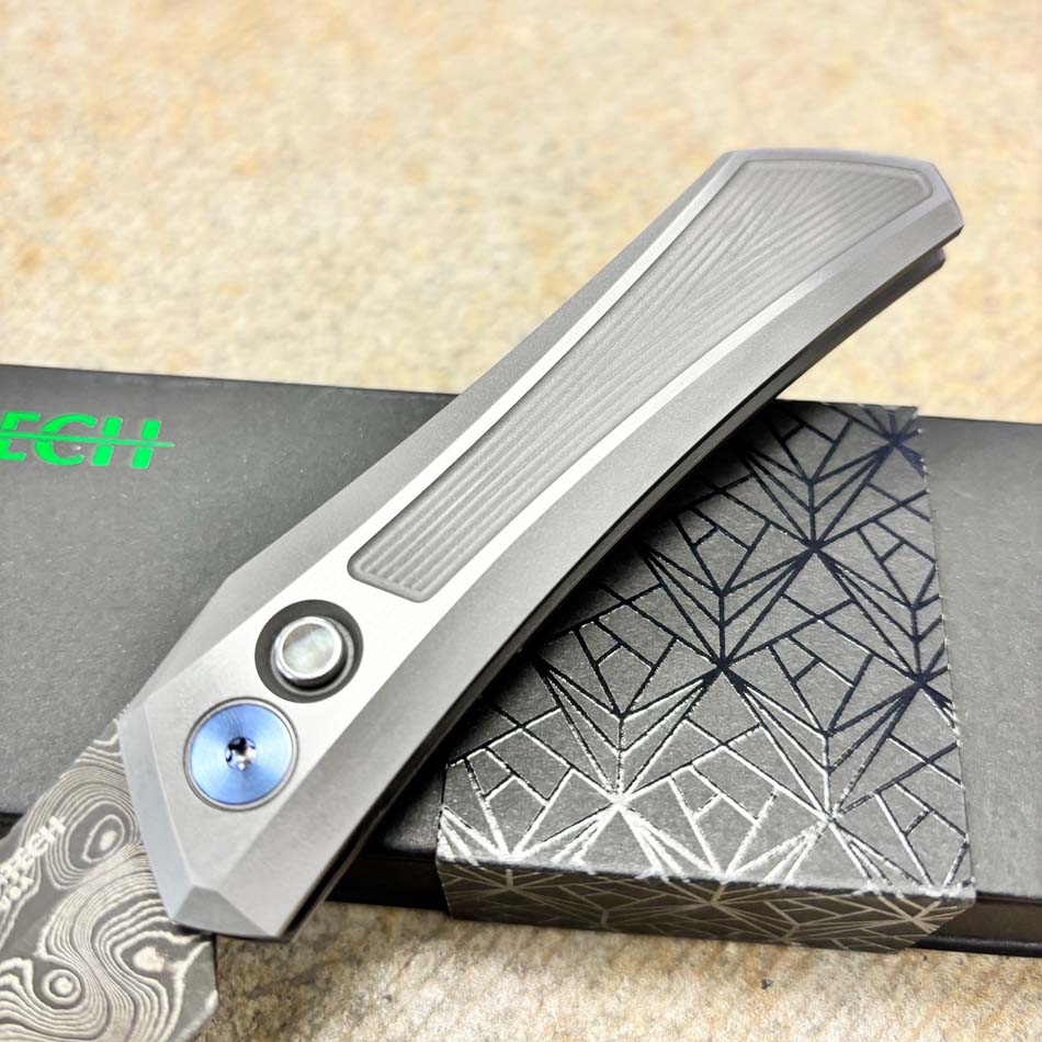 Protech Oligarch Dmitry Sinkevick Design Hardened 17-4 Stainless Steel Handles with Weave Texture, Chad Nichols VIRUS Damasuc Blade, Black Lip Push Button Knife BLADE SHOW 2024 #2 of 100 - Protech Oligarch Custom 003