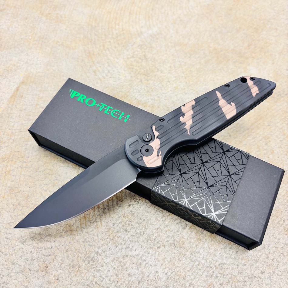 Protech 2025 Blade TEXAS TR-3 Sandstorm Operator Edition, Clip Point 3.5" Sterile Black 154CM Blade, Auto Sandstorm Black and FDE Camo Handle, Tritium Button Knife Protech 2025 Blade TEXAS TR-3 Sandstorm Operator Edition, Clip Point 3.5" Sterile Black 154CM Blade, Auto Sandstorm Black and FDE Camo Handle, Tritium Button Knife