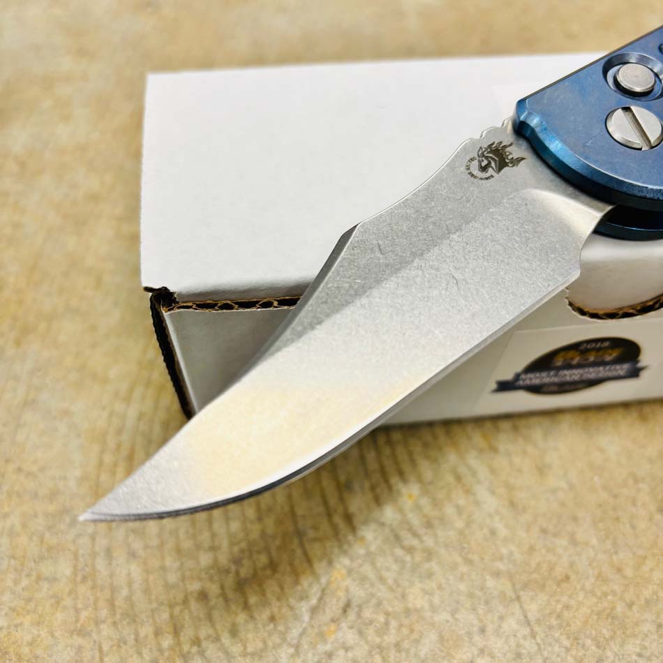 Rick Hinderer XM-18 3.5" AUTO CPM-S45VN Bowie Knife Stonewash Blue Knife - RH XM-18 Bowie AUTO Blue