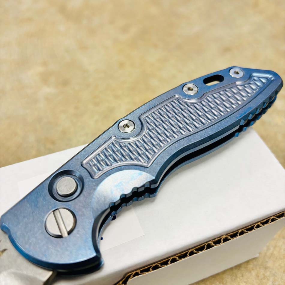 Rick Hinderer XM-18 3.5" AUTO CPM-S45VN Bowie Knife Stonewash Blue Knife - RH XM-18 Bowie AUTO Blue