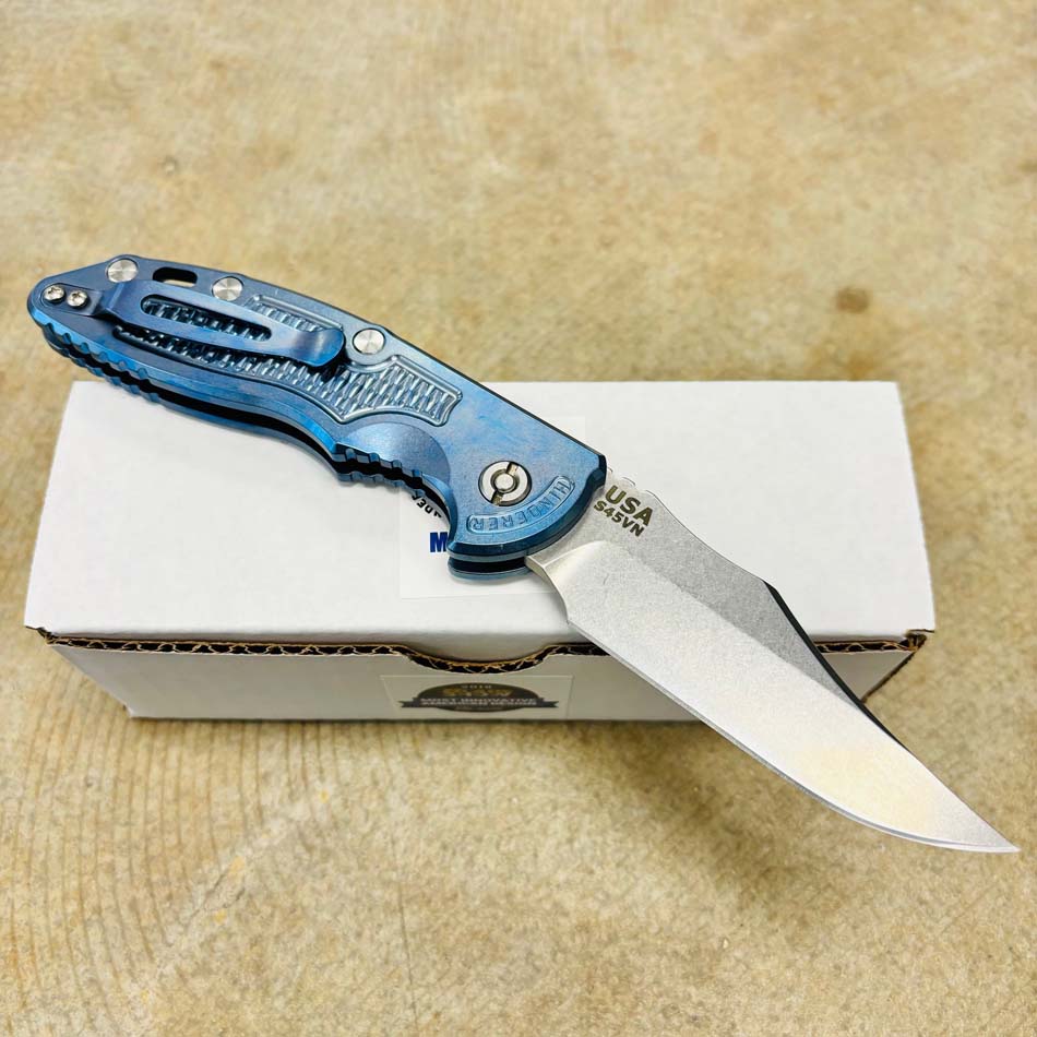 Rick Hinderer XM-18 3.5" AUTO CPM-S45VN Bowie Knife Stonewash Blue Knife - RH XM-18 Bowie AUTO Blue