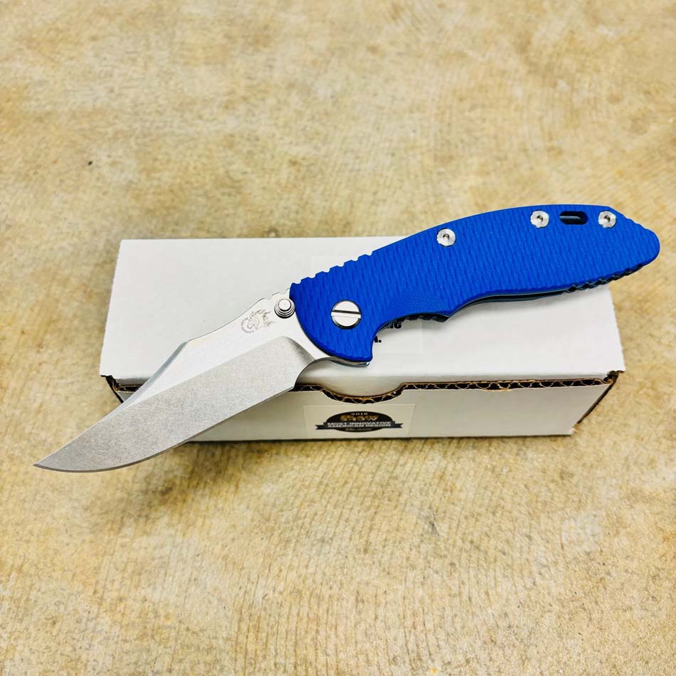 Rick Hinderer XM-18 3.5" S45VN Bowie NON FLIPPER, Tri-Way, Stonewash Blue, Blue G10 Knife Rick Hinderer XM-18 3.5" S45VN Bowie NON FLIPPER, Tri-Way, Stonewash Blue, Blue G10 Knife