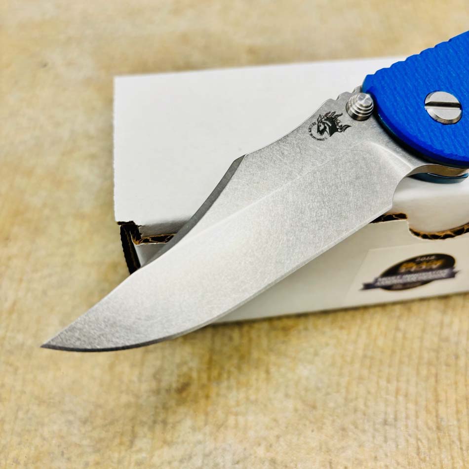 Rick Hinderer XM-18 3.5" S45VN Bowie NON FLIPPER, Tri-Way, Stonewash Blue, Blue G10 Knife - RH XM-18 3.5" Bowie NF SW Blue