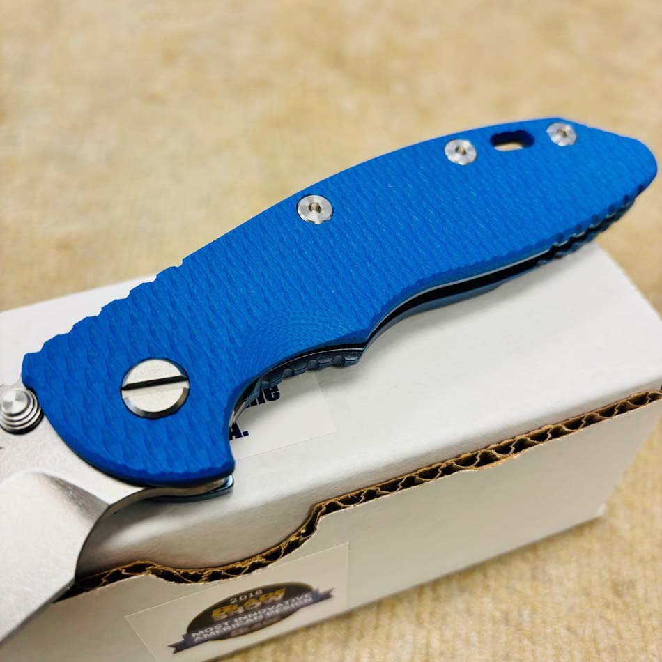 Rick Hinderer XM-18 3.5" S45VN Bowie NON FLIPPER, Tri-Way, Stonewash Blue, Blue G10 Knife - RH XM-18 3.5" Bowie NF SW Blue