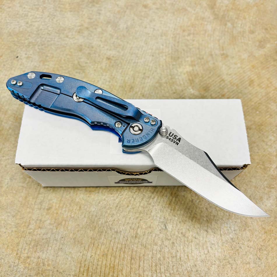 Rick Hinderer XM-18 3.5" S45VN Bowie NON FLIPPER, Tri-Way, Stonewash Blue, Blue G10 Knife - RH XM-18 3.5" Bowie NF SW Blue