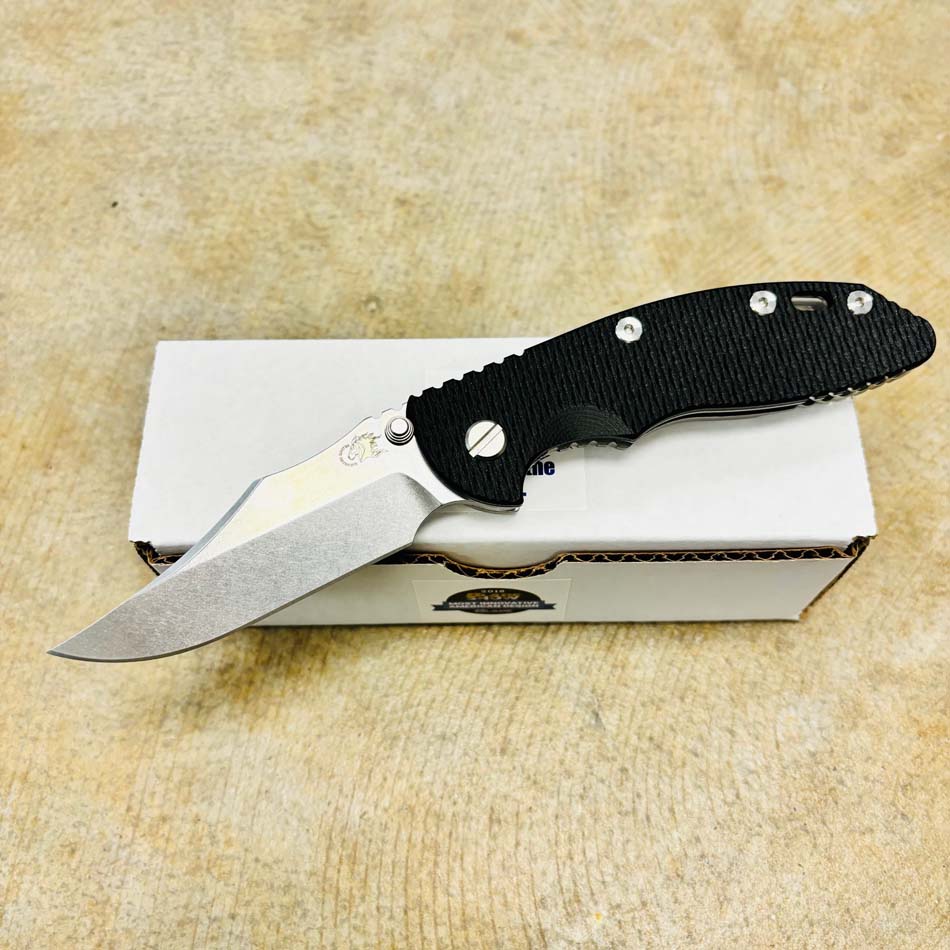 Rick Hinderer XM-18 3.5" S45VN Bowie NON FLIPPER, Tri-Way, Stonewash, Black G10 Knife Rick Hinderer XM-18 3.5" S45VN Bowie NON FLIPPER, Tri-Way, Stonewash, Black G10 Knife