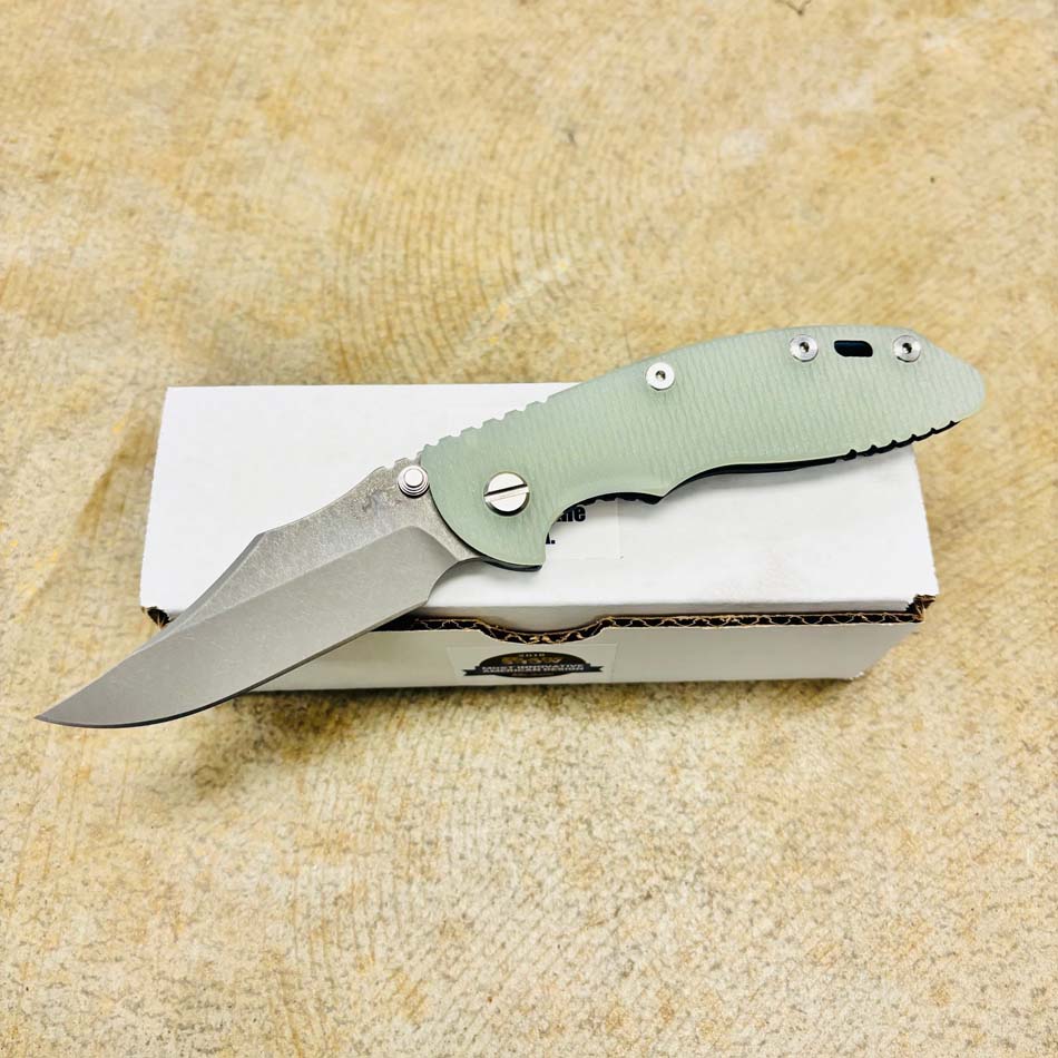 Rick Hinderer XM-18 3.5" S45VN Bowie NON FLIPPER, Tri-Way, Battle Blue, Translucent Green G10 Knife Rick Hinderer XM-18 3.5" S45VN Bowie NON FLIPPER, Tri-Way, Battle Blue, Translucent Green G10 Knife