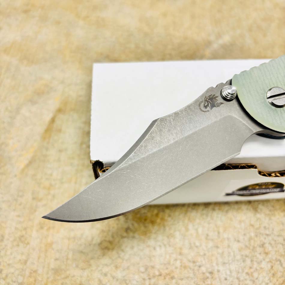 Rick Hinderer XM-18 3.5" S45VN Bowie NON FLIPPER, Tri-Way, Battle Blue, Translucent Green G10 Knife - RH XM-18 3.5" Bowie NF BBL Translucent Green