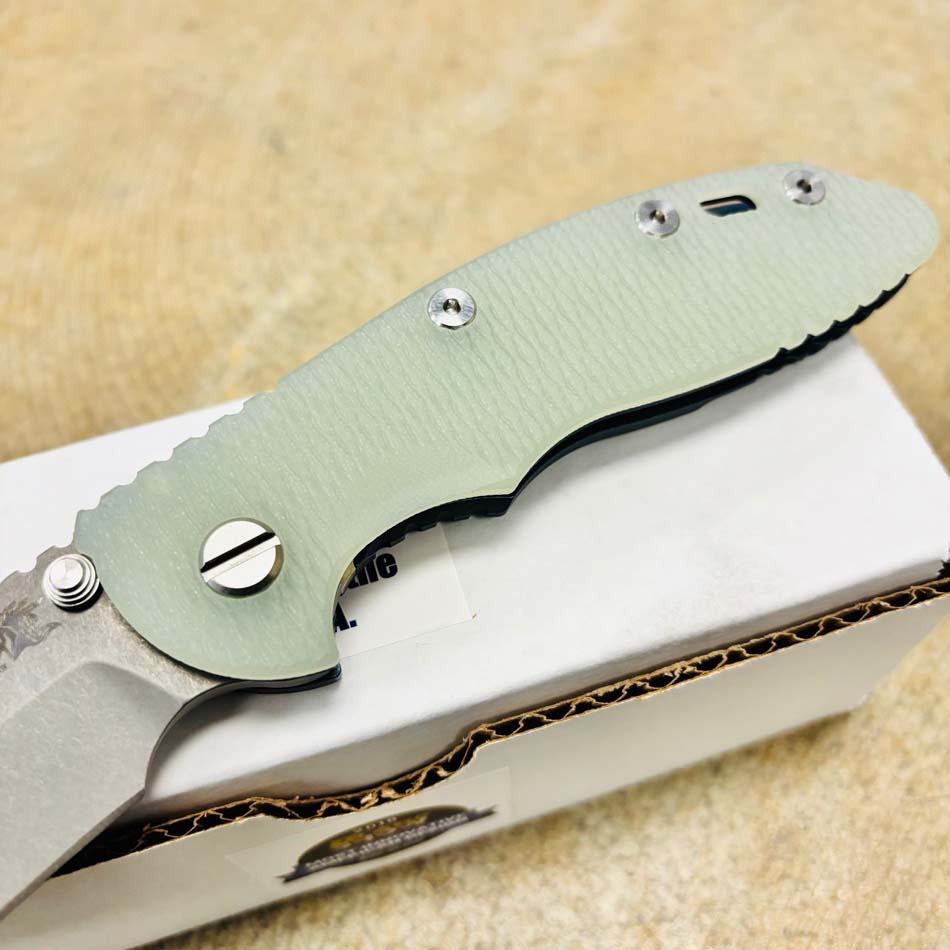 Rick Hinderer XM-18 3.5" S45VN Bowie NON FLIPPER, Tri-Way, Battle Blue, Translucent Green G10 Knife - RH XM-18 3.5" Bowie NF BBL Translucent Green