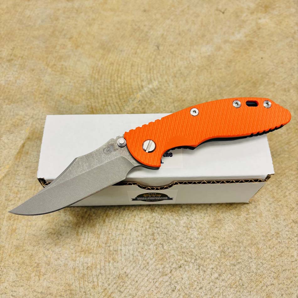 Rick Hinderer XM-18 3.5" S45VN Bowie NON FLIPPER, Tri-Way, Battle Blue, Orange G10 Knife Rick Hinderer XM-18 3.5" S45VN Bowie NON FLIPPER, Tri-Way, Battle Blue, Orange G10 Knife