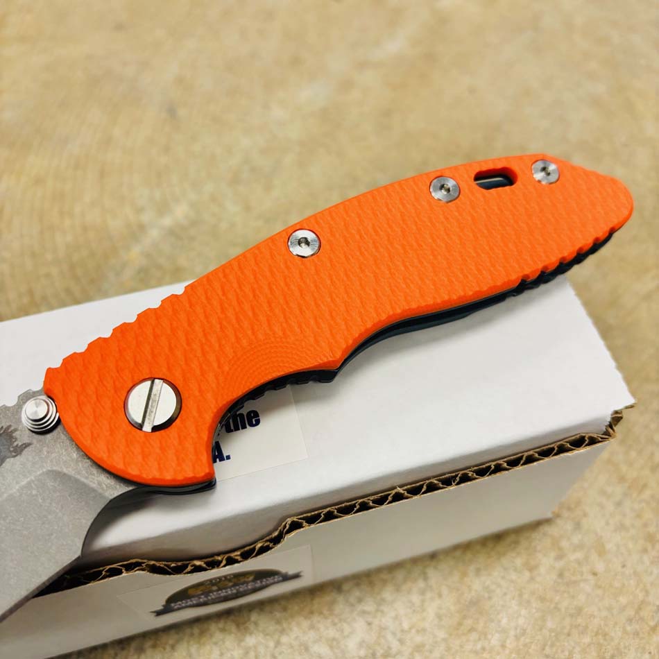 Rick Hinderer XM-18 3.5" S45VN Bowie NON FLIPPER, Tri-Way, Battle Blue, Orange G10 Knife - RH XM-18 3.5" Bowie NF BBL Orange