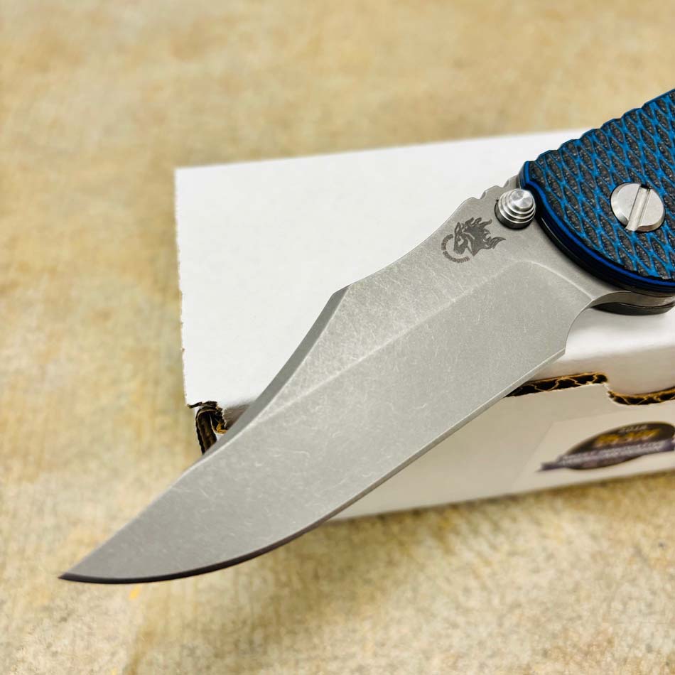 Rick Hinderer XM-18 3.5" S45VN Bowie NON FLIPPER, Tri-Way, Working Finish, Blue Black G10 Knife - RH XM-18 3.5" Bowie NF WF BBlk