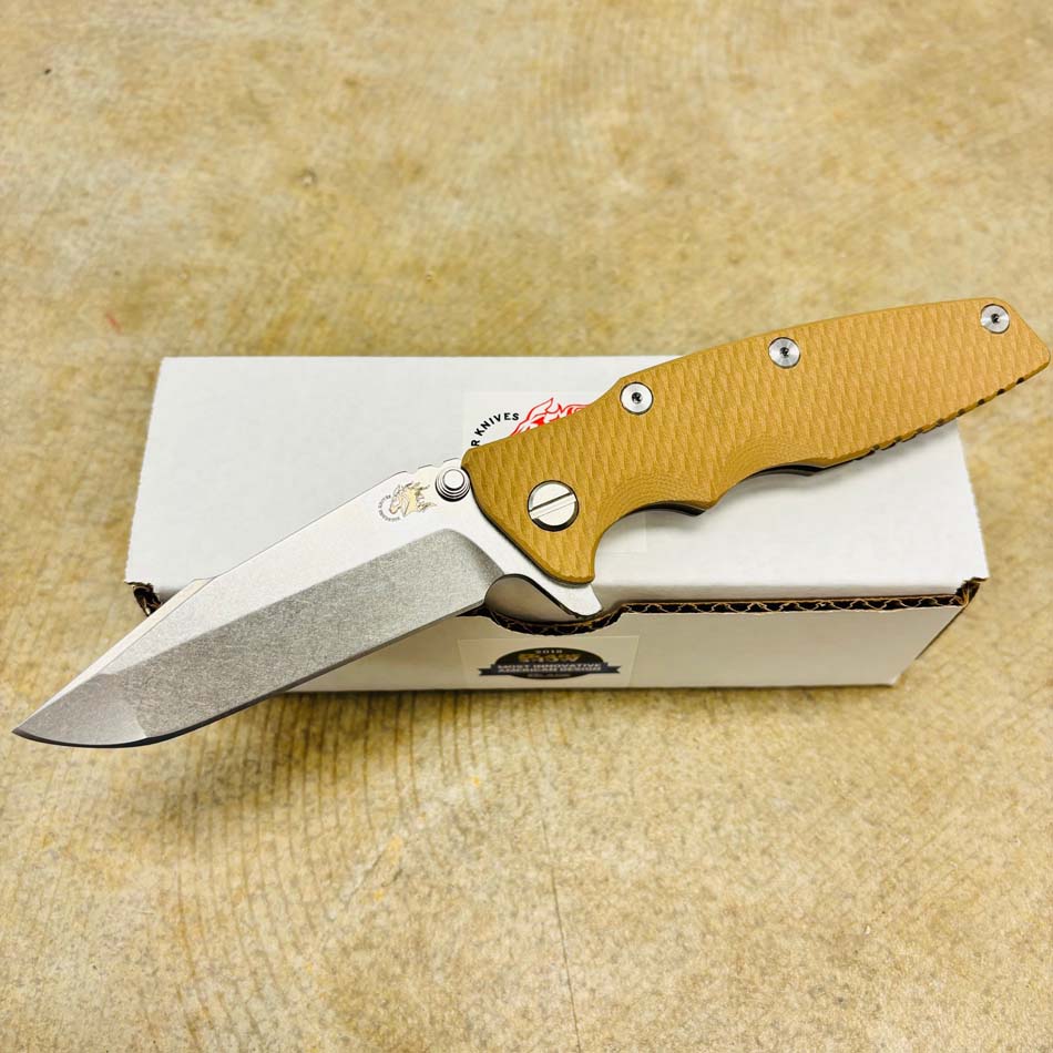 Rick Hinderer Eklipse 3.5" Harpoon Spanto Tri-Way Stonewash Bronze Coyote G10 Flipper Knife Rick Hinderer Eklipse 3.5" Harpoon Spanto Tri-Way Stonewash Bronze Coyote G10 Flipper Knife