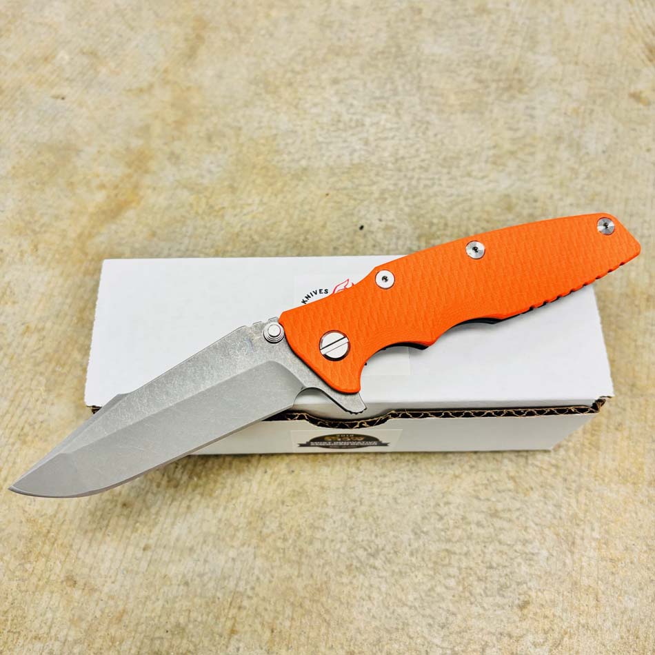 Rick Hinderer Eklipse 3.5" Harpoon Spanto Tri-Way Battle Blue, Orange G10 Flipper Knife Rick Hinderer Eklipse 3.5" Harpoon Spanto Tri-Way Battle Blue, Orange G10 Flipper Knife