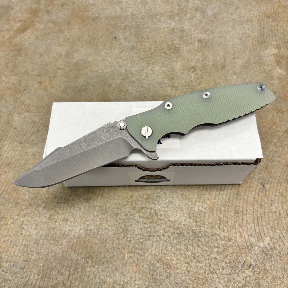 Rick Hinderer Eklipse 3.5" Harpoon Spanto Tri-Way Working Finish Translucent Green G10 Flipper Knife Rick Hinderer Eklipse 3.5" Harpoon Spanto Tri-Way Working Finish Translucent Green G10 Flipper Knife