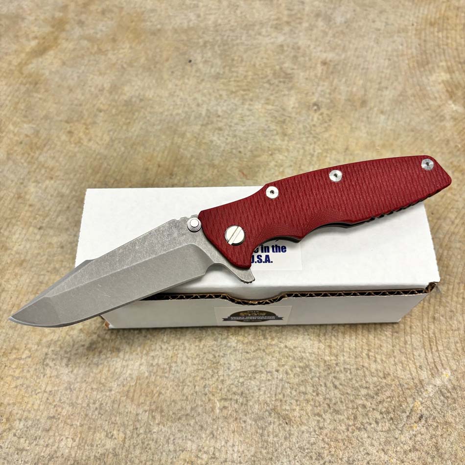 Rick Hinderer Eklipse 3.5" Harpoon Spanto Tri-Way Battle Bronze Red G10 Flipper Knife Rick Hinderer Eklipse 3.5" Harpoon Spanto Tri-Way Battle Bronze Red G10 Flipper Knife