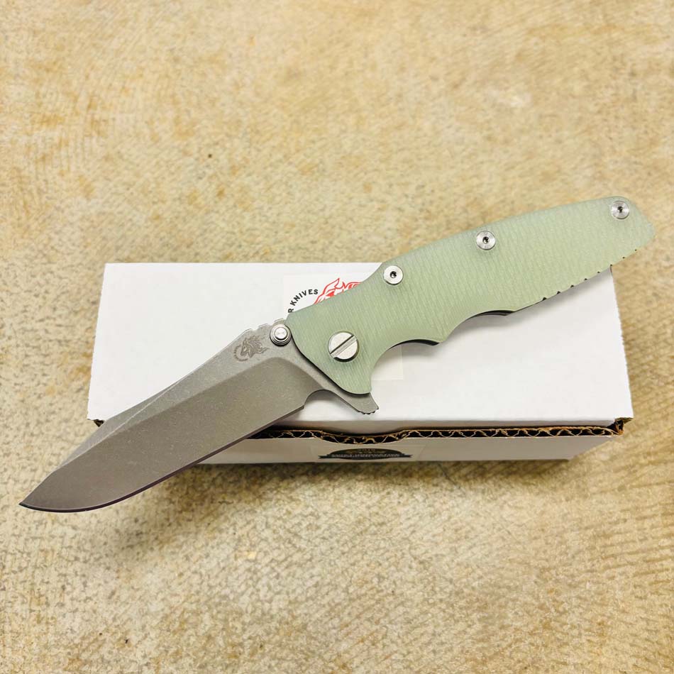 Rick Hinderer Eklipse 3.5" S45VN Spearpoint Tri-Way Working Finish, Translucent Green G10 Knife - RH Eklipse 3.5" Spearpt WF Green