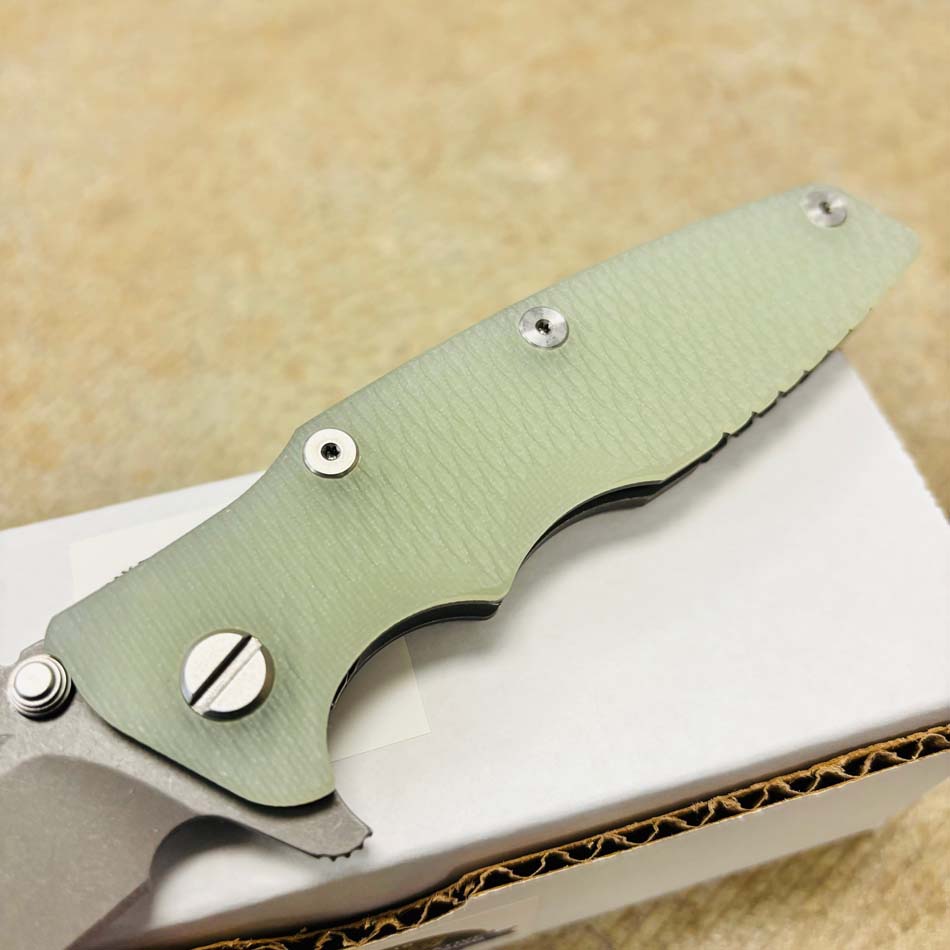 Rick Hinderer Eklipse 3.5" S45VN Spearpoint Tri-Way Working Finish, Translucent Green G10 Knife - RH Eklipse 3.5" Spearpt WF Green