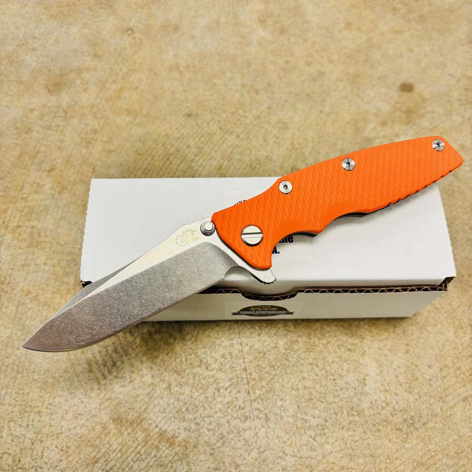 Rick Hinderer Eklipse 3.5" S45VN Spearpoint Tri-Way Stonewash Bronze, Orange G10 Knife - RH Eklipse 3.5" Spearpt SWB Oraange