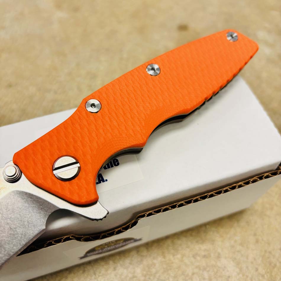 Rick Hinderer Eklipse 3.5" S45VN Spearpoint Tri-Way Stonewash Bronze, Orange G10 Knife - RH Eklipse 3.5" Spearpt SWB Oraange