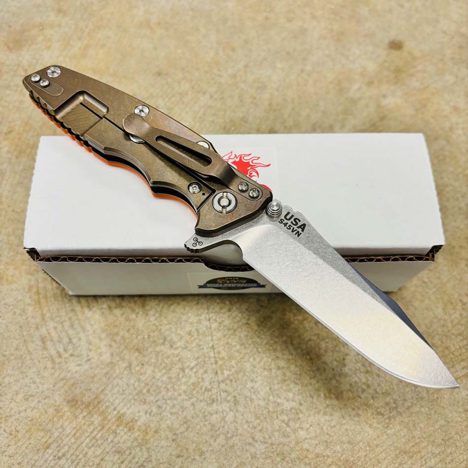 Rick Hinderer Eklipse 3.5" S45VN Spearpoint Tri-Way Stonewash Bronze, Orange G10 Knife - RH Eklipse 3.5" Spearpt SWB Oraange