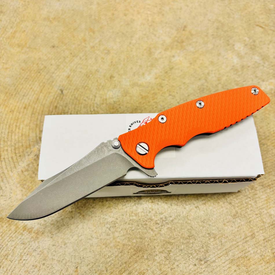 Rick Hinderer Eklipse 3.5" S45VN Spearpoint Tri-Way Battle Bronze, Orange G10 Knife - RH Eklipse 3.5" Spearpt BB Orange